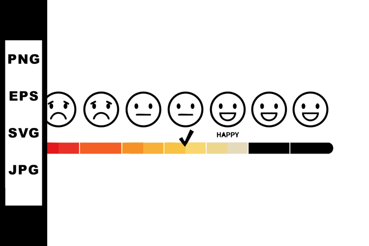 Emotion scale with happy face checkmark indicating positive