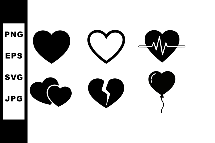 Heart icons set with love, broken heart, balloon, and