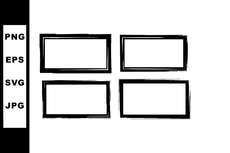 Four black rectangular frames with rough edges arranged in