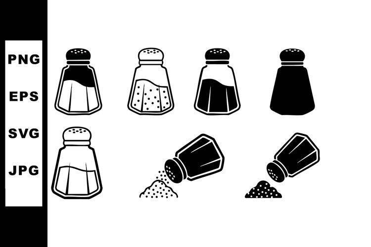 Salt and pepper shaker vector set with various pouring and c