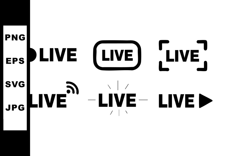 Live streaming icons set with various broadcast symbols and