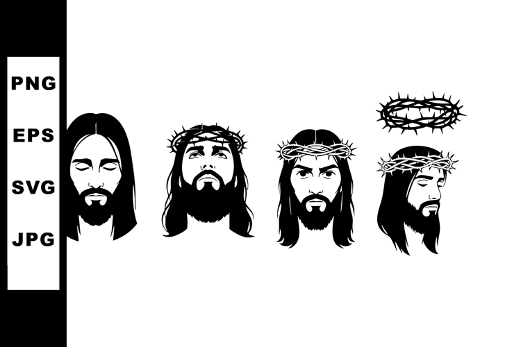 Jesus Christ face with crown of thorns vector set showing