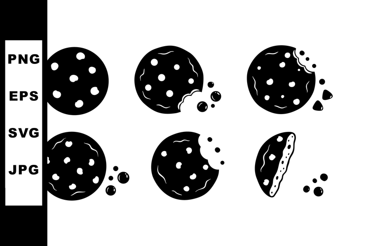 Chocolate cookie snack bites with crumbs in six stages of