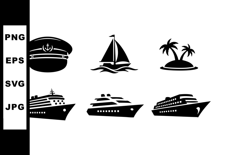 Captain hat sailboat island palm trees cruise ship yacht