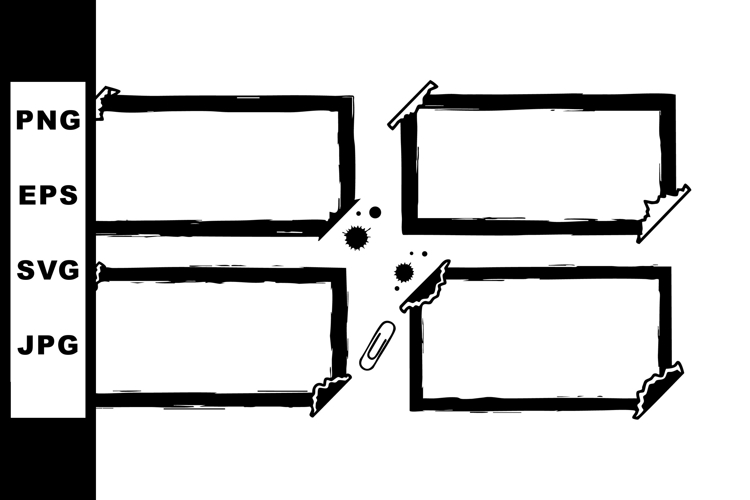 Grunge style black ink frames with paper clips and
