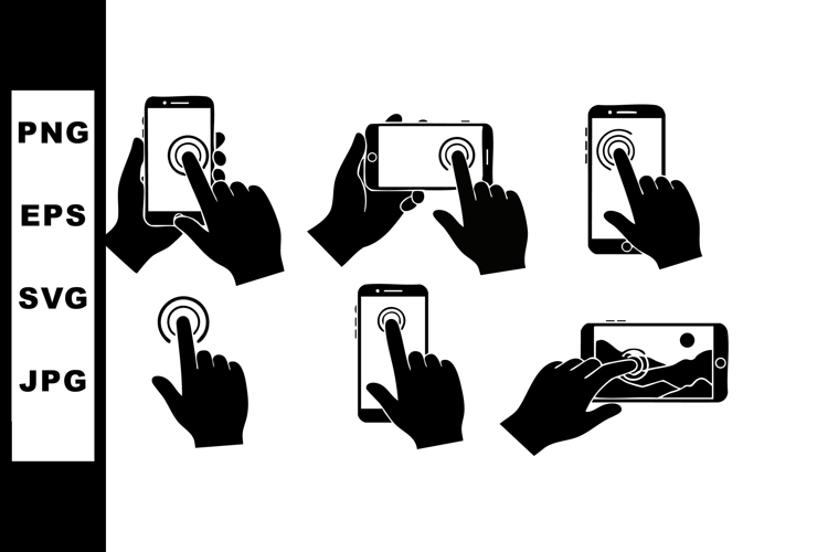 Hand gestures interacting with smartphone touchscreens flat