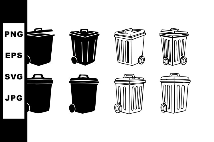 Trash bins vector collection with black and white garbage