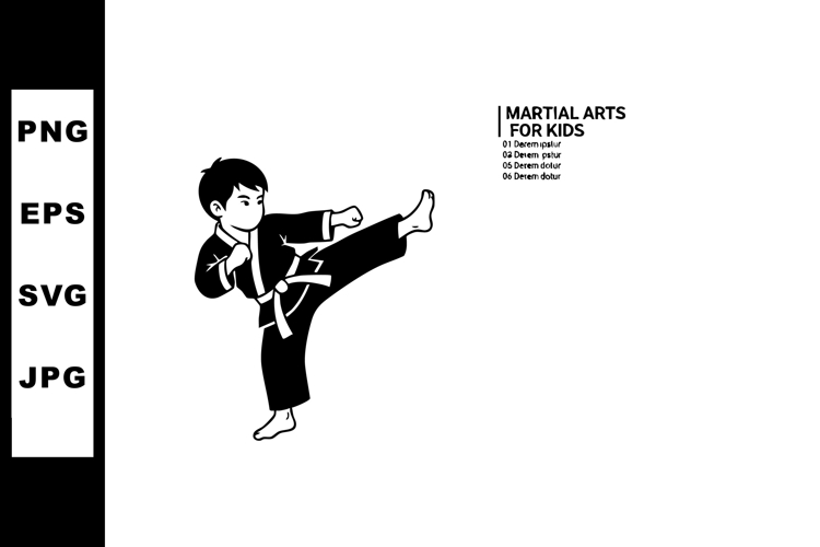Martial arts kid performing high kick in traditional black