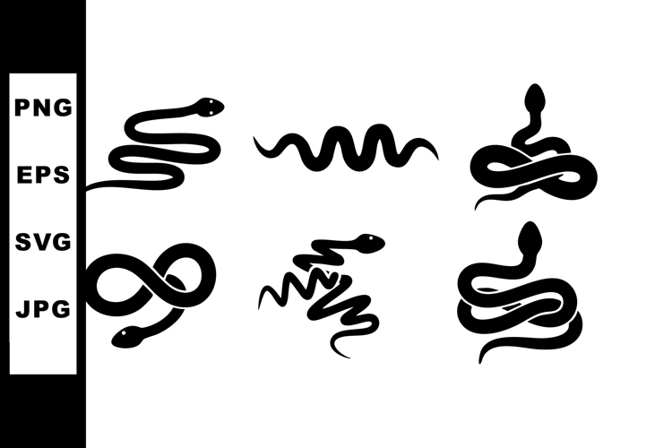Black and white snake shapes vector collection with six
