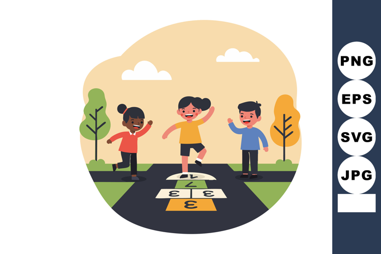 Children Playing Outdoor Hopscotch Game on Asphalt in Park w