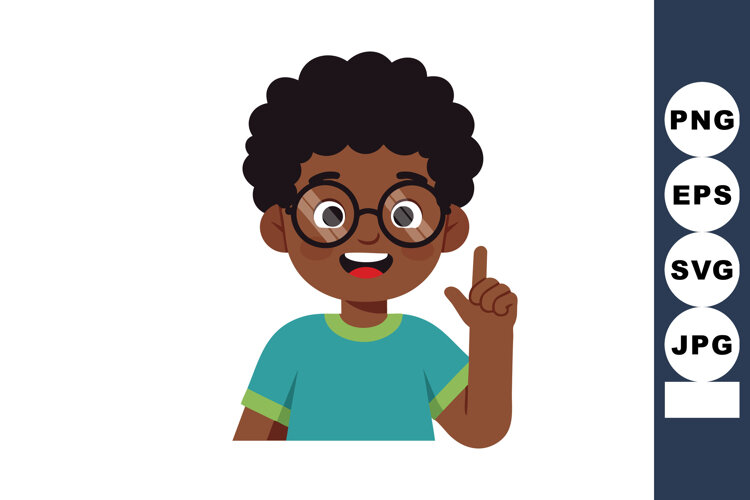 Happy African American Boy Wearing Glasses and Teal Shirt Po example image 1