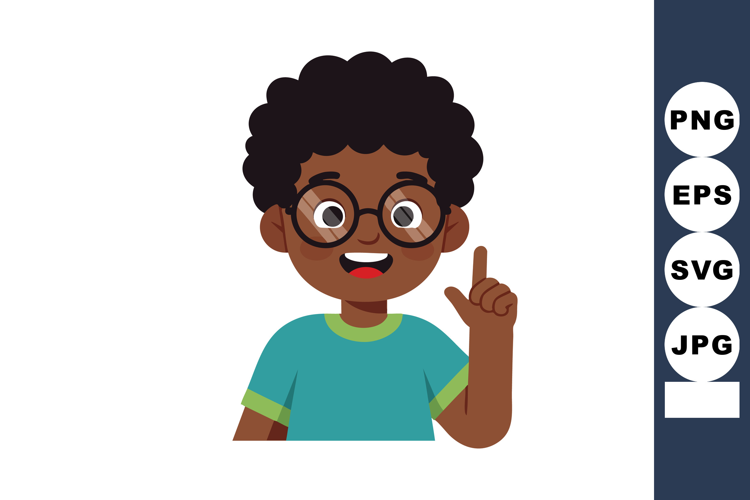 Happy African American Boy Wearing Glasses and Teal Shirt Po