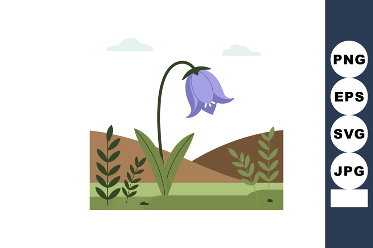 Bluebell flower with green leaves in natural landscape vecto