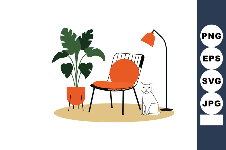 Modern indoor chair with orange cushion and plant next to wh example image 1