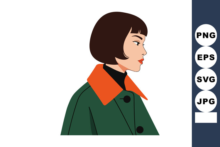 Woman with short brown hair wearing green coat with orange c example image 1