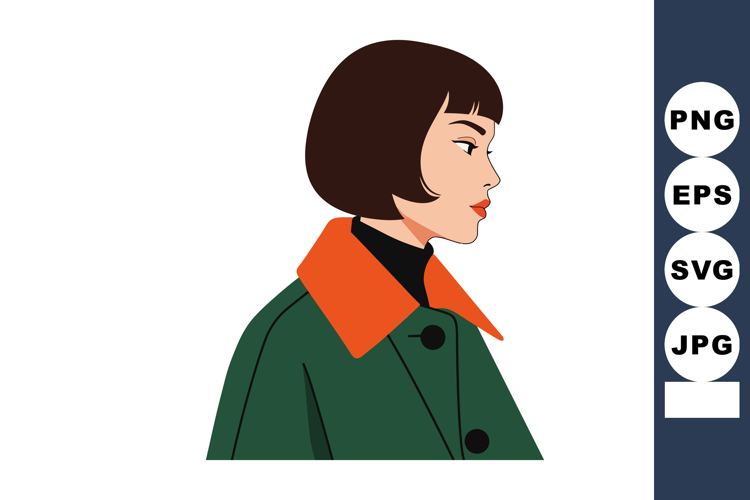 Woman with short brown hair wearing green coat with orange c