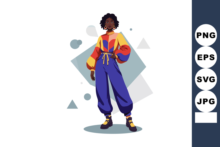 Fashionable confident woman wearing colorful casual outfit s