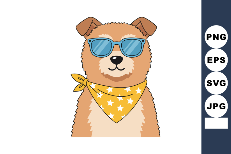 Cute dog wearing blue sunglasses and yellow star bandana vec example image 1
