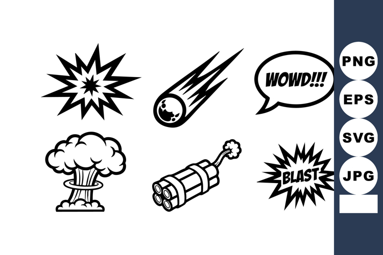 Comic style explosion blast dynamite meteor wow speech bubbl