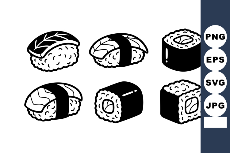 Sushi vector with nigiri and maki rolls black and white sty