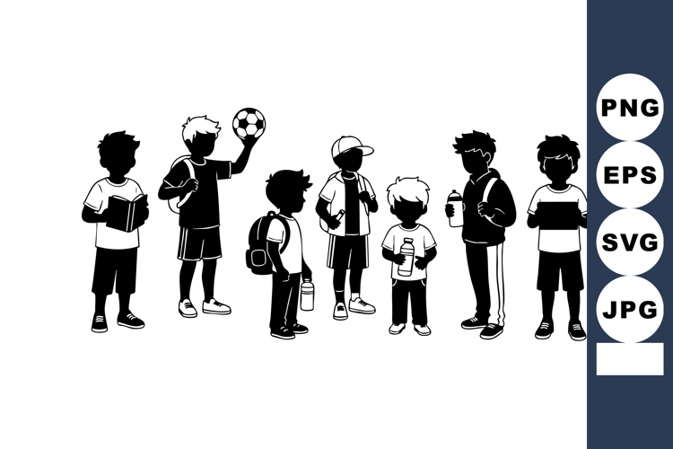 Group of diverse children playing soccer and standing with b