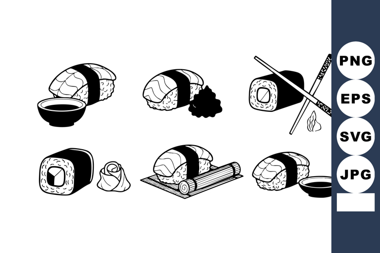 Sushi with nigiri, maki rolls, soy sauce and chopsticks vec