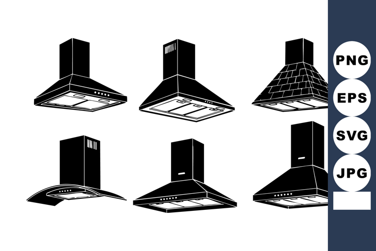 Kitchen range hood silhouettes different styles ventilation