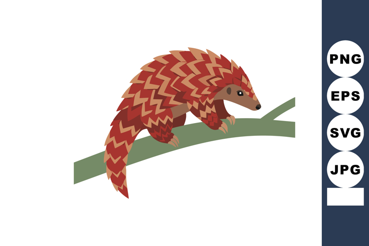 Pangolin on green branch with red and brown scales natural w