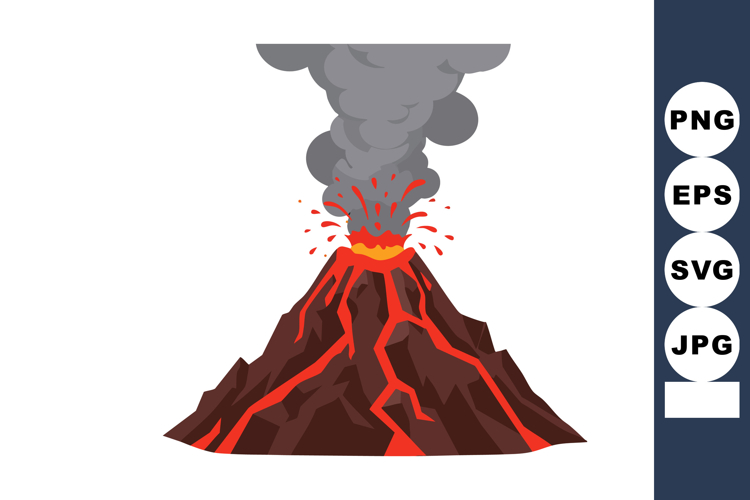 Erupting volcano with smoke lava explosion and molten rock v