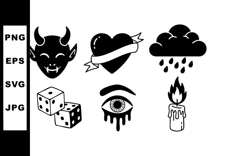 Devil heart cloud dice eye candle black silhouette vector il