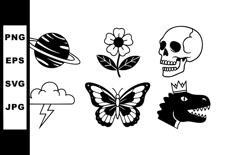 Space planet flower skull cloud butterfly dinosaur vector il