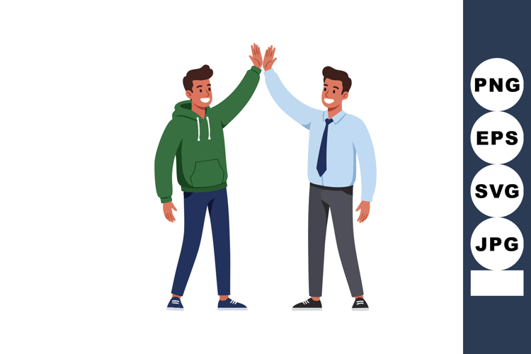 Two young men giving high five casual and business style cel
