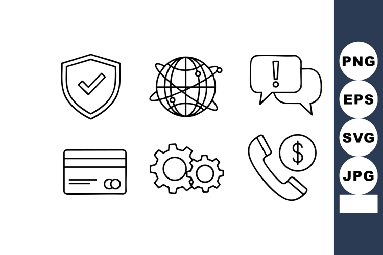 Security Shield Global Network Chat Credit Card Icons Vector