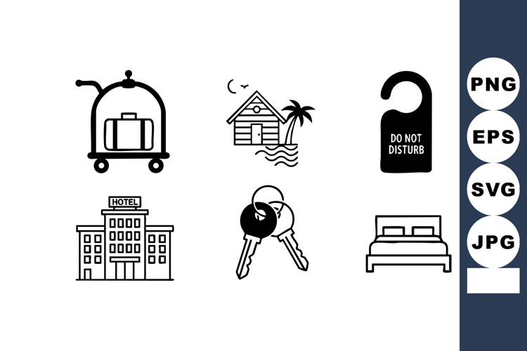 Hotel Travel Icons Set With Luggage Trolley Keys