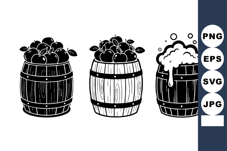 Vintage Wooden Barrels Filled With Apples And Foam