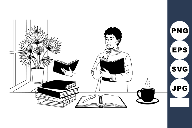 Young Man Thinking Reading Book Cozy Study