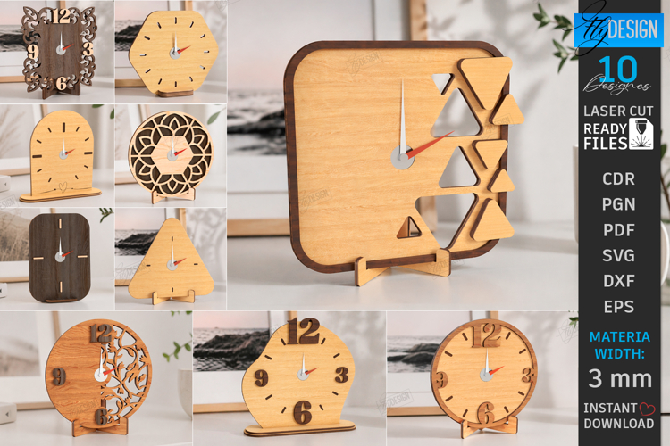 Wooden Table Clock Laser Cut Bundle | Desktop Clock Stand