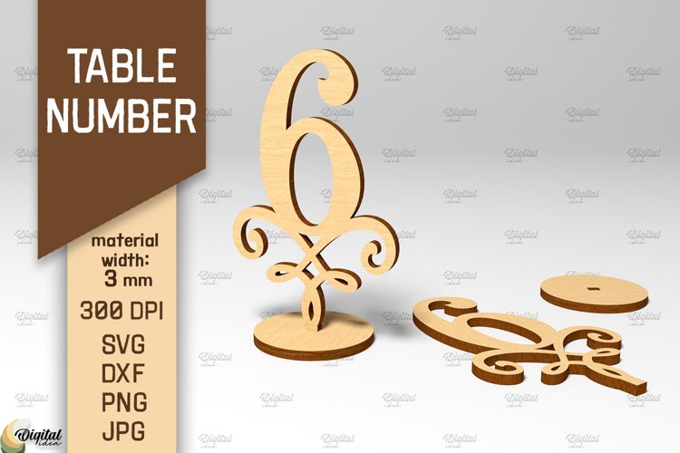 Table Number SVG. Wedding Table Number Laser Cut. Number 6