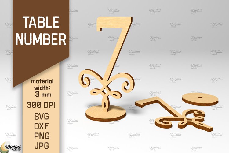 Table Number SVG. Wedding Table Number Laser Cut. Number 7