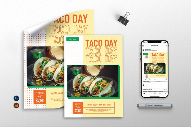 Taco Day vol.1 - Flyer, Poster, Instagram RB example image 1