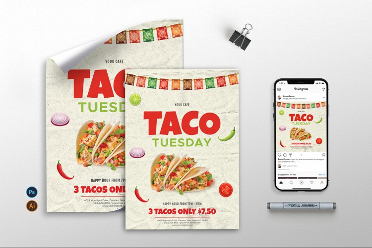 Taco Day vol.2 - Flyer, Poster, Instagram RB example image 1