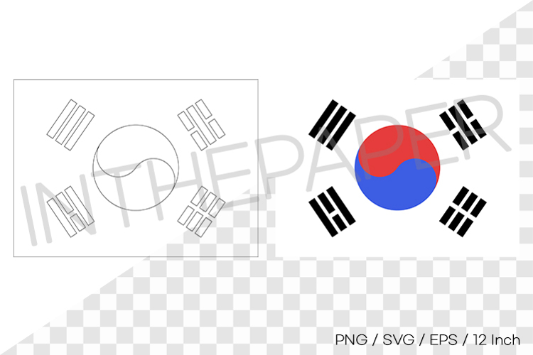 Taegeukgi Korean Flag Color   Line Art EPS SVG PNG Vector