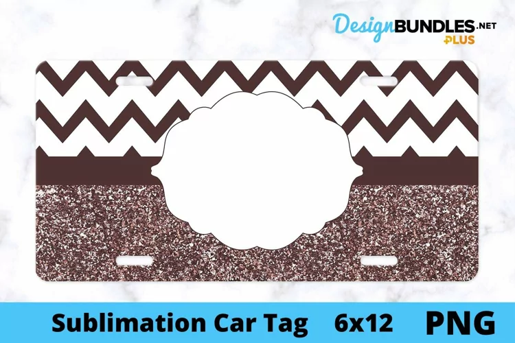 Sublimation Car Tag - Car Tag PNG - Chevron Glitter Monogram