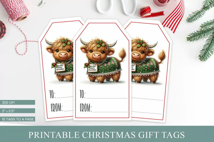 Funny Highland Cow Printable Christmas Gift Tags