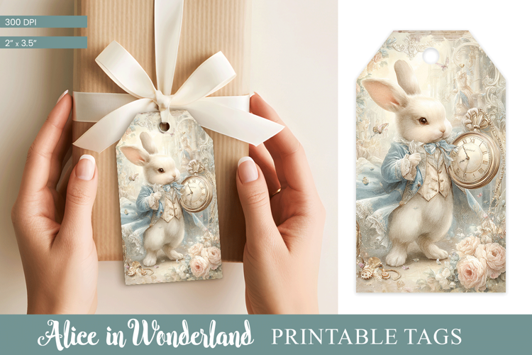 Alice Rabbit Printable Gift Tag PNG