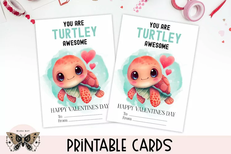Turtle Valentines Day Card - Printable Kids Class Favor