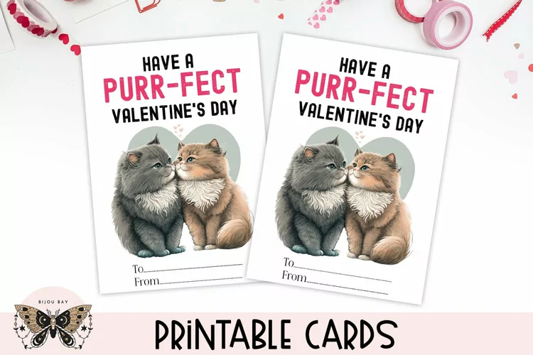 Cat Valentines Day Card - Printable Kids Class Favor