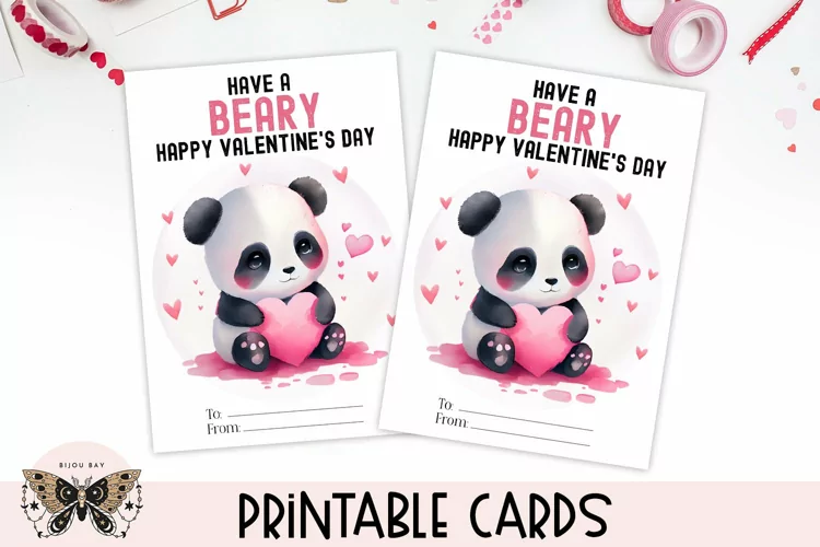 Panda Valentines Day Card - Printable Kids Class Favor