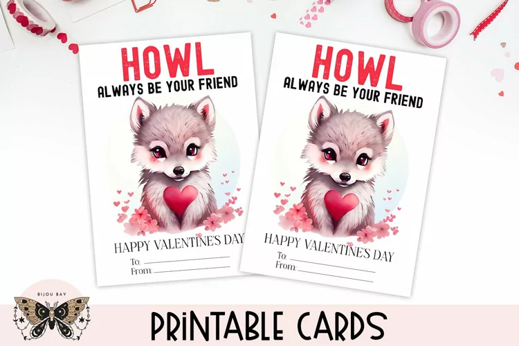 Wolf Valentines Day Card - Printable Kids Class Favor