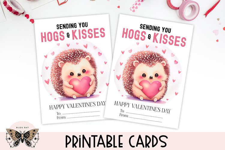 Hedgehog Valentines Day Card - Printable Kids Class Favor example image 1